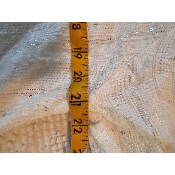 Free People White Textured Glittery Top W/ Crochet Trim Bell Sleeves V-Neckline - Picture 7 of 9